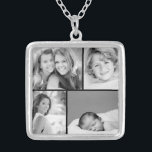 FotoCollage Versilberte Kette<br><div class="desc">Schöne personalisierte Halskette mit 4 eigenen Fotos in quadratischer Foto-Collage. Fügen Sie Ihre Lieblingsfamilien-Fotos hinzu und erstellen Sie einen wunderschönen Kunstdruck für die Leinwand. Klicken Sie auf Anpassen,  um Fotos zu verschieben,  Text hinzuzufügen und Schriftart und Farben anzupassen. Großartiges Geschenk für Familie,  Freunde,  Eltern und Großeltern!</div>