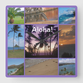 FotoCollage von Oahu, Hawaii Quadratische Wanduhr
