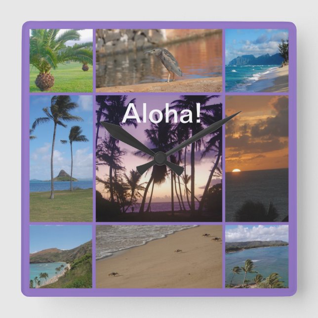 FotoCollage von Oahu, Hawaii Quadratische Wanduhr (Vorderseite)