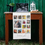FotoCollage White Geschirrtuch<br><div class="desc">Das Küchentücher mit 13 quadratischen Fotos in einer Rasterkollage, mit einem großen und einem kleinen Bild. Fügen Sie Ihren Familiennamen oder Ihre eigene Beschriftung ganz unten in chic gray hinzu.</div>