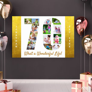 Fotocollage zum 70. Geburtstag mit goldenen Ränder Poster