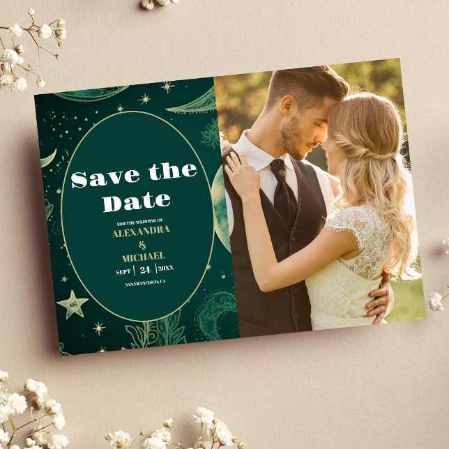 FotoEmerald Green Gold Celestial Wedding Save The Date (Von Creator hochgeladen)