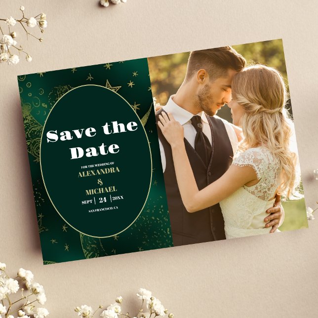 FotoEmerald Green Gold Celestial Wedding Save The Date (Von Creator hochgeladen)