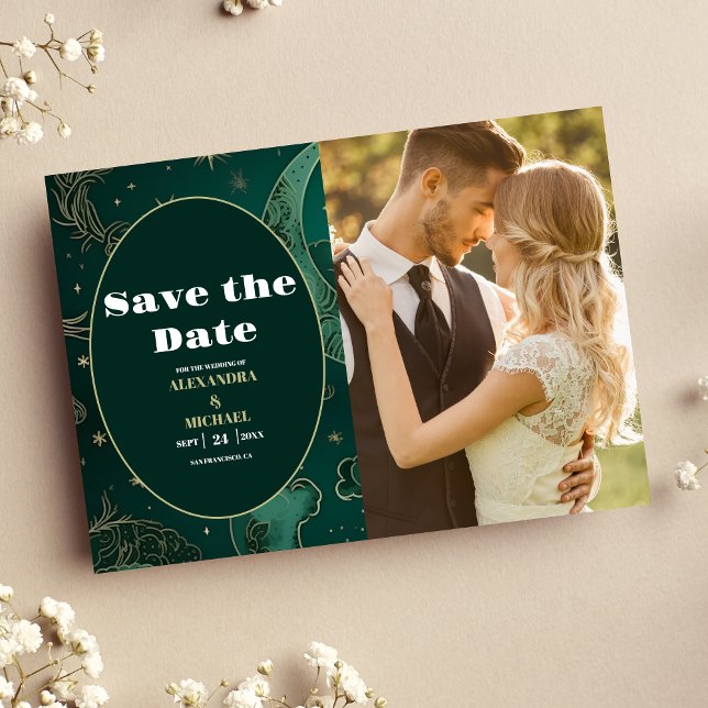 FotoEmerald Green Gold Celestial Wedding Save The Date (Von Creator hochgeladen)