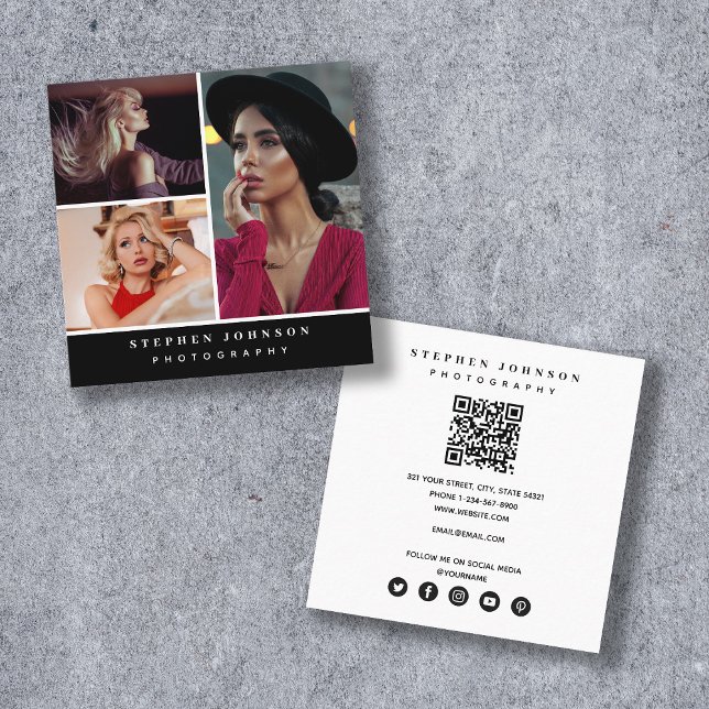 Fotograf 3 Fotos QR Code Social Media Icons Quadratische Visitenkarte (Von Creator hochgeladen)