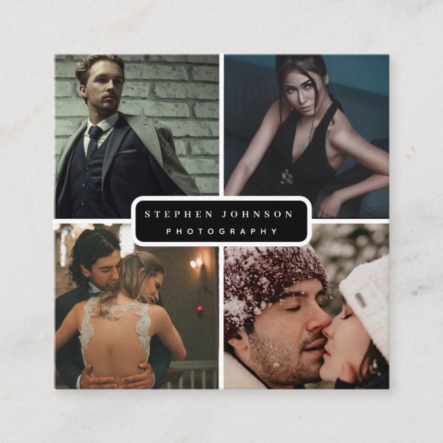 Fotograf 4 Fotos QR Code Social Media Icons Quadratische Visitenkarte (Vorderseite)