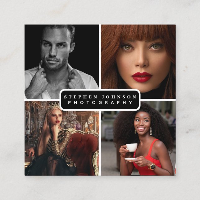 Fotograf 4 Fotos QR Code Social Media Quadratische Visitenkarte (Vorderseite)