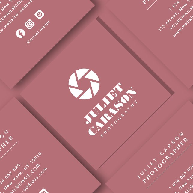 Fotograf Bold Typografy Dusty Rose Quadratische Visitenkarte (Von Creator hochgeladen)