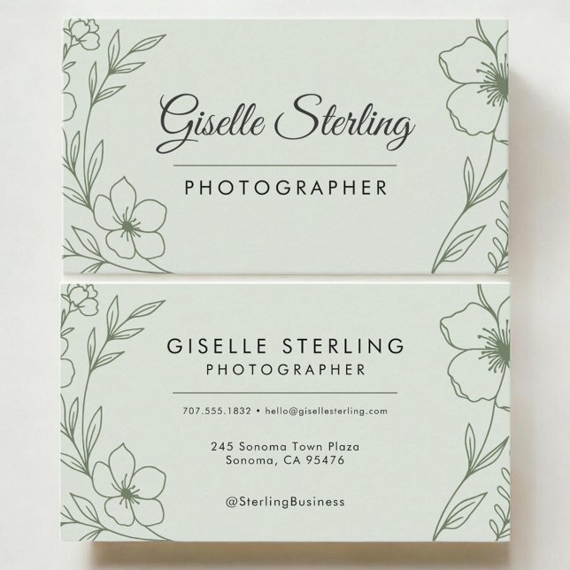 Fotograf Botanisch Salbeigrün Modern Visitenkarte (Von Creator hochgeladen)