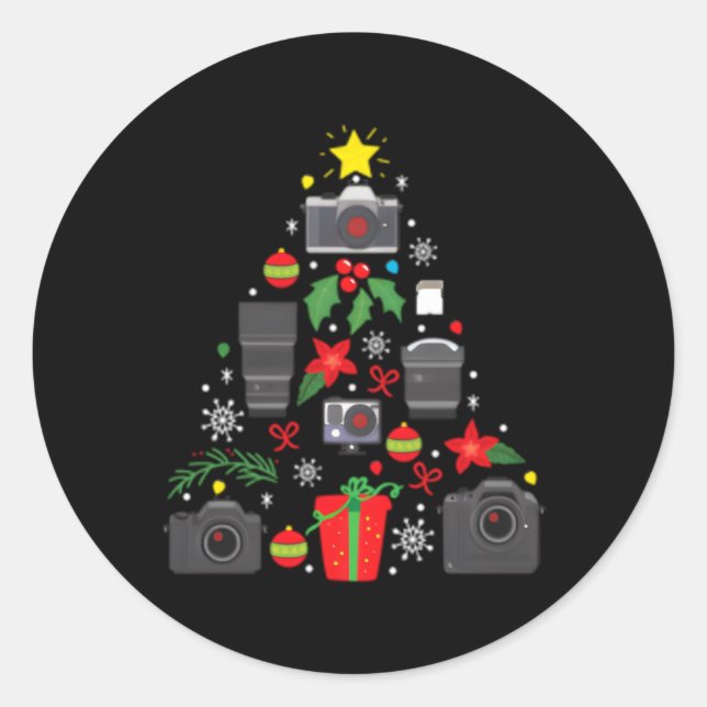 Fotograf Camera Ornat Tree Runder Aufkleber (Vorderseite)