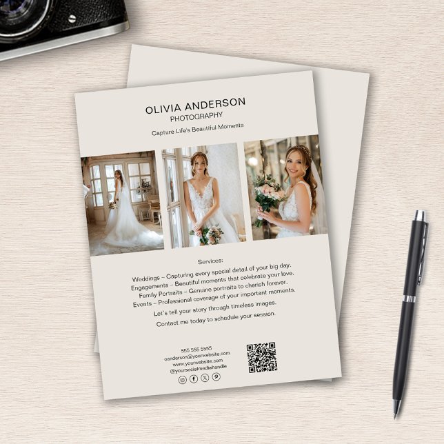 Fotograf Custom Foto QR Social Media Business Flyer (Photographer Custom Photo QR Social Media Business Flyer)