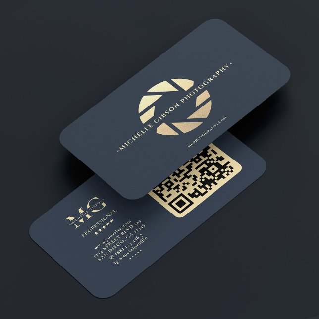 Fotograf Dark Blue Gold Camera Lens Modern Visitenkarte (Photographer Dark Blue Gold Camera Lens Modern Business Card
)