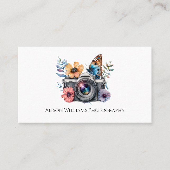 Fotograf Floral Camera Aquarell Visitenkarte (Vorderseite)