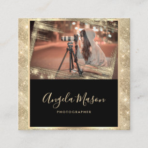 Fotograf Foto QR Code Black Gold Einzigartig Quadratische Visitenkarte