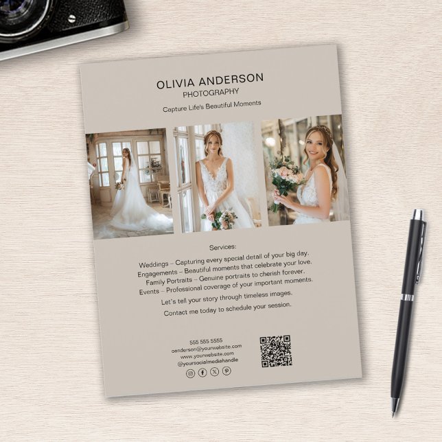 Fotograf Foto QR Social Media Beige Business Flyer (Photographer Photo QR Social Media Beige Business Flyer)