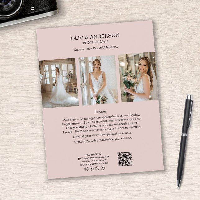 Fotograf Foto QR Social Media Pink Business Flyer (Photographer Photo QR Social Media Pink Business Flyer)