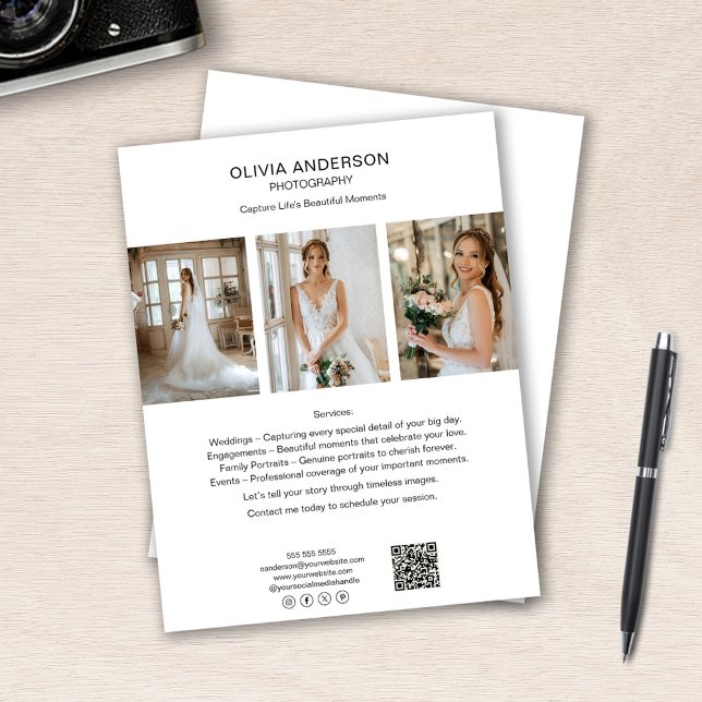 Fotograf Foto QR Social Media White Business Flyer (Photographer Photo QR Social Media White Business Flyer)