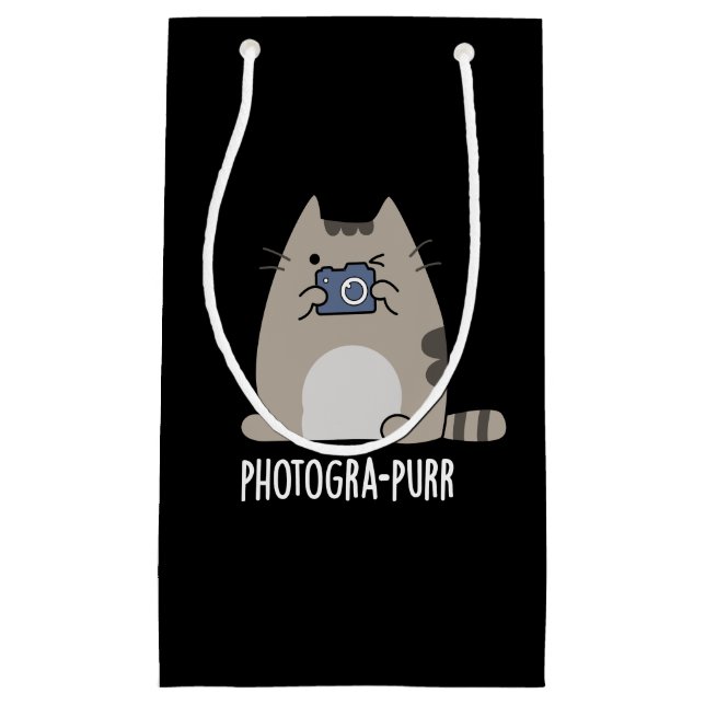Fotograf Funny Cat Fotograf Pun Dark BG Kleine Geschenktüte (Vorderseite)