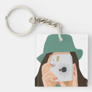 Fotograf Girl Illustriert mit dunklem Haar Schlüsselanhänger