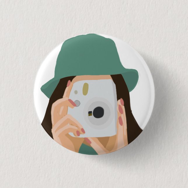 Fotograf Girl Tote Bag - Illustrierte Dunkle Haare Button (Vorderseite)