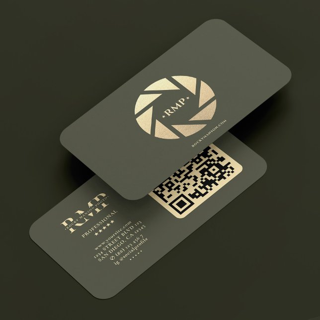 Fotograf Gold Camera Lens Army Green Moderne Visitenkarte (Photographer Gold Camera Lens Army Green Modern Business Card
)