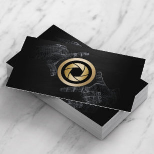 Fotograf Gold Shutter Logo Elegant Dunkles Holz Visitenkarte