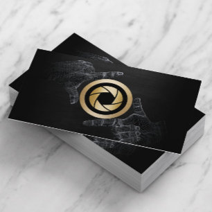 Fotograf Gold Shutter Logo Elegant Dunkles Holz Visitenkarte