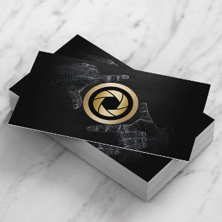 Fotograf Gold Shutter Logo Elegant Dunkles Holz Visitenkarte