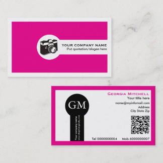 Fotograf Kamera und QR-Code Hot Pink Visitenkarte