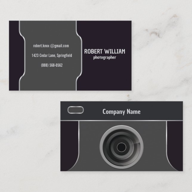 Fotograf Kameraobjektiv | Moderne Minimaldesign Visitenkarte (Vorne/Hinten)