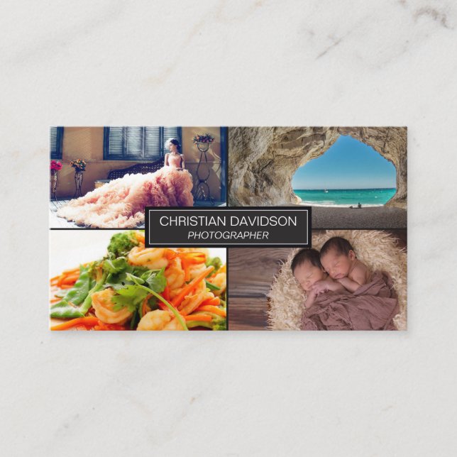 Fotograf, mit Fotos, schwarz, elegant Visitenkarte (Vorderseite)