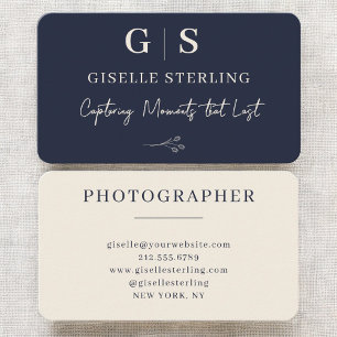 Fotograf Navy Blau Monogramm Visitenkarte
