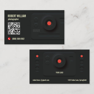 Fotograf QR-Code Modern Schwarz Minimales Design Visitenkarte