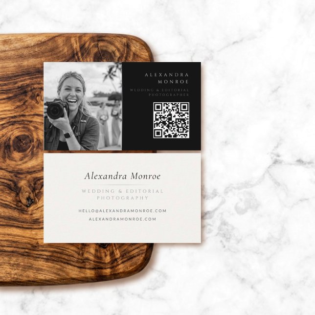 Fotograf QR-Code Schwarz & Silber Visitenkarte (Von Creator hochgeladen)