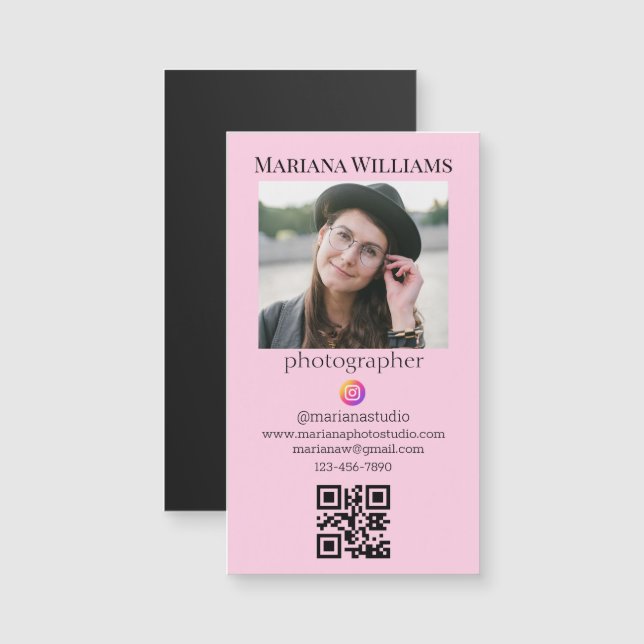 Fotograf qr Foto rosa Geschäftsmagnet Magnetkarte (Vorne/Hinten)