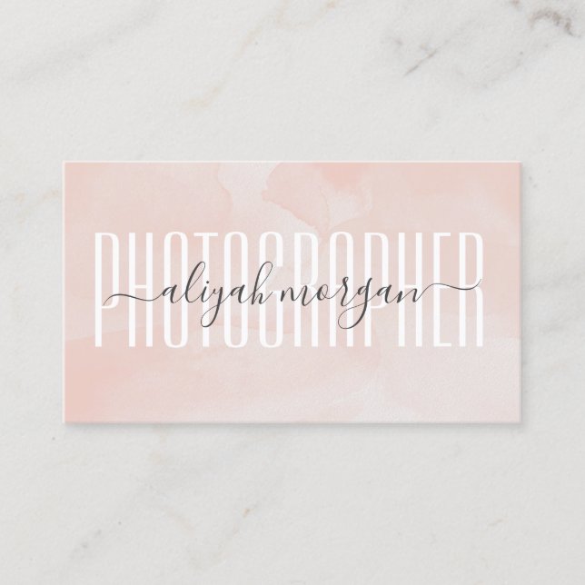 Fotograf Typografie Blush Pink Wasserfarbe Visitenkarte (Vorderseite)