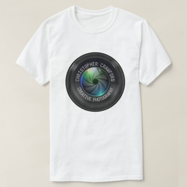 Fotograf und Fotografie-Geschäfts-Kameraobjektiv T-Shirt (Design vorne)