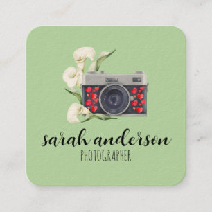 Fotograf Vintage Wasserfarbe Kamera Quadratische Visitenkarte