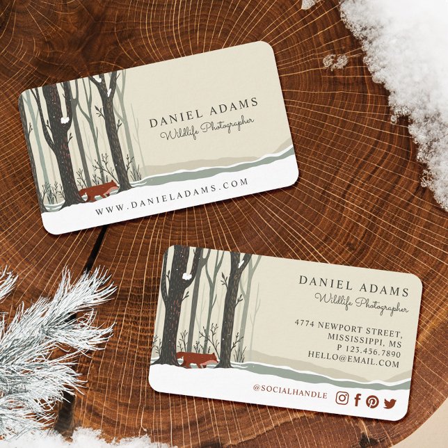 Fotograf von Woodland Winter Forest Fox Wildlife Visitenkarte (Woodland Winter Forest Fox Wildlife Photographer Business Card)