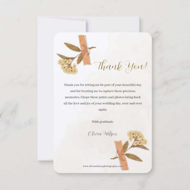 Fotografie Business Dry Blume Danke Karte (Vorderseite)