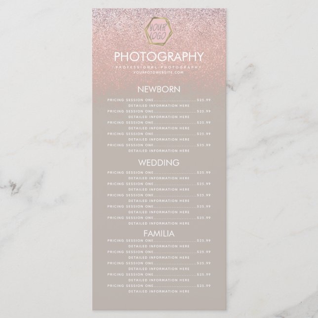 Fotografie Business Ombre Glitzer Ihr Logo Menü Menükarte (Vorderseite)