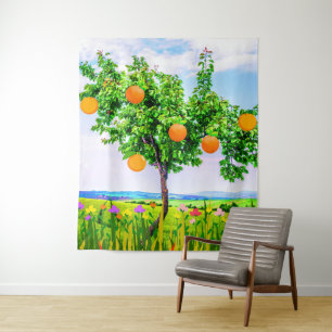 Fotografie des Orangenbaums (Natur Himmel) Wandteppich