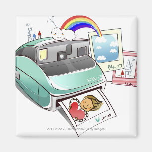 Fotografie, die aus eine sofortige Kamera Magnet