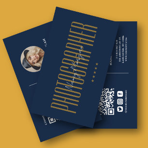 Fotografie Foto QR-Code Navy Blau Gold Visitenkarte