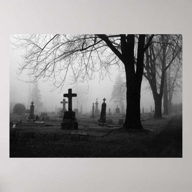 Fotografie für den Verkauf - Friedhof Fog 1 Poster (Vorne)