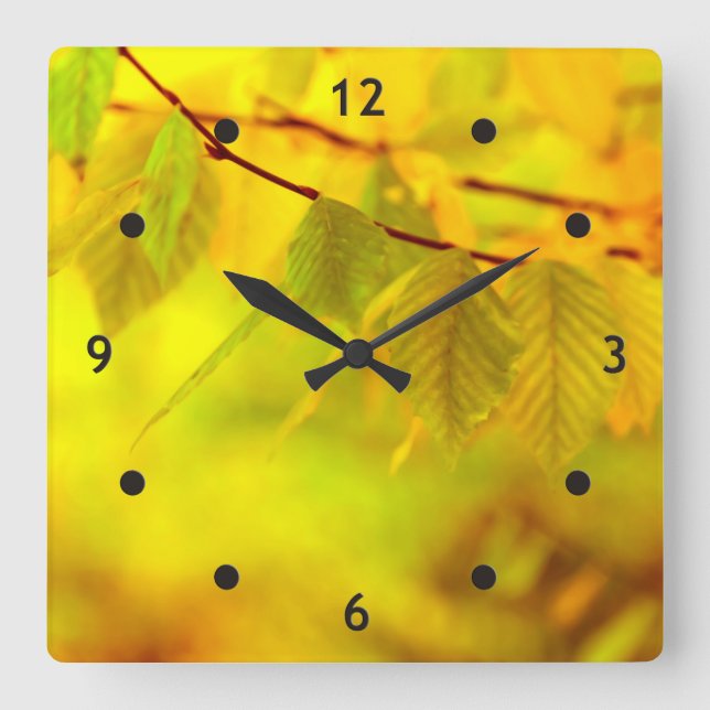 Fotografie - Herbstbiech-Blätter + Ihre Ideen Quadratische Wanduhr (Vorderseite)