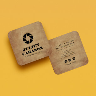 Fotografie Kamera Objektiv Logo fette Typografie Quadratische Visitenkarte