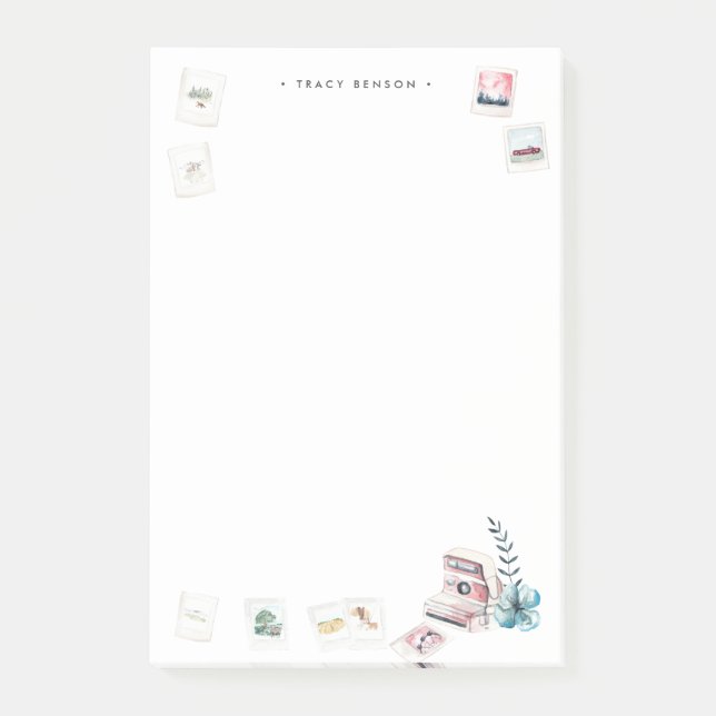 Fotografie | Personalisierte Aquarellkamera Post-it Klebezettel (Vorderseite)