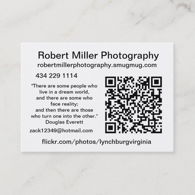 Fotografie Roberts Miller Visitenkarte (Vorderseite)
