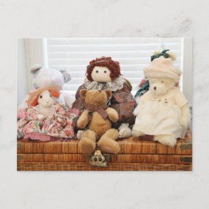 Fotografie von Vintage-Spielzeug, Bären, Kaninchen Postkarte
